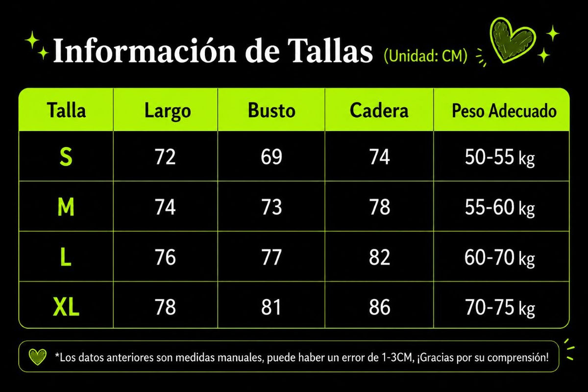 Guía de tallas Enterizo Velvet – Negro