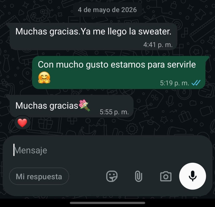 Mensaje de cliente satisfecho