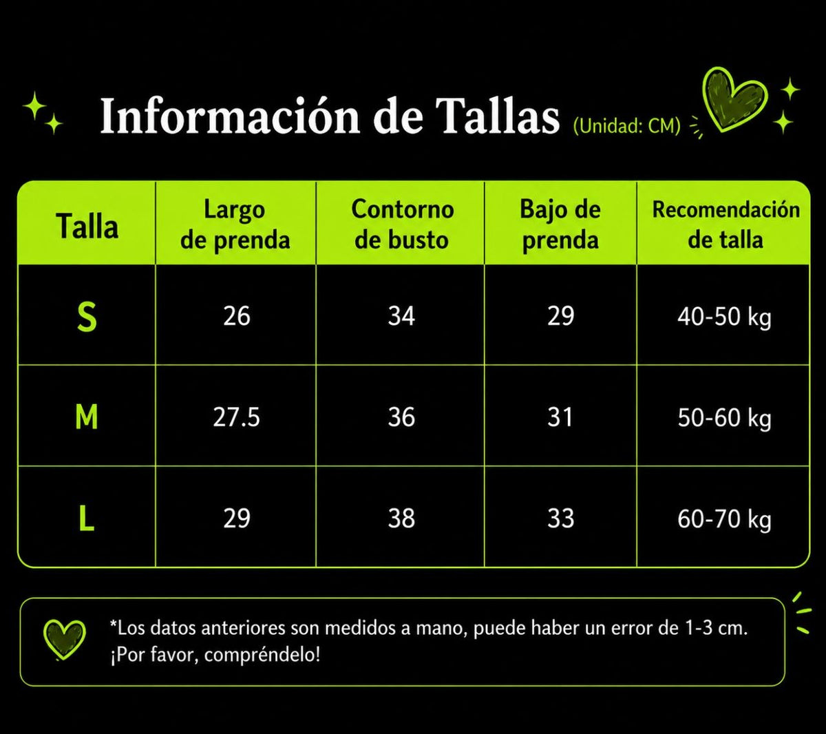 Guía de tallas Classic Top - Blanco