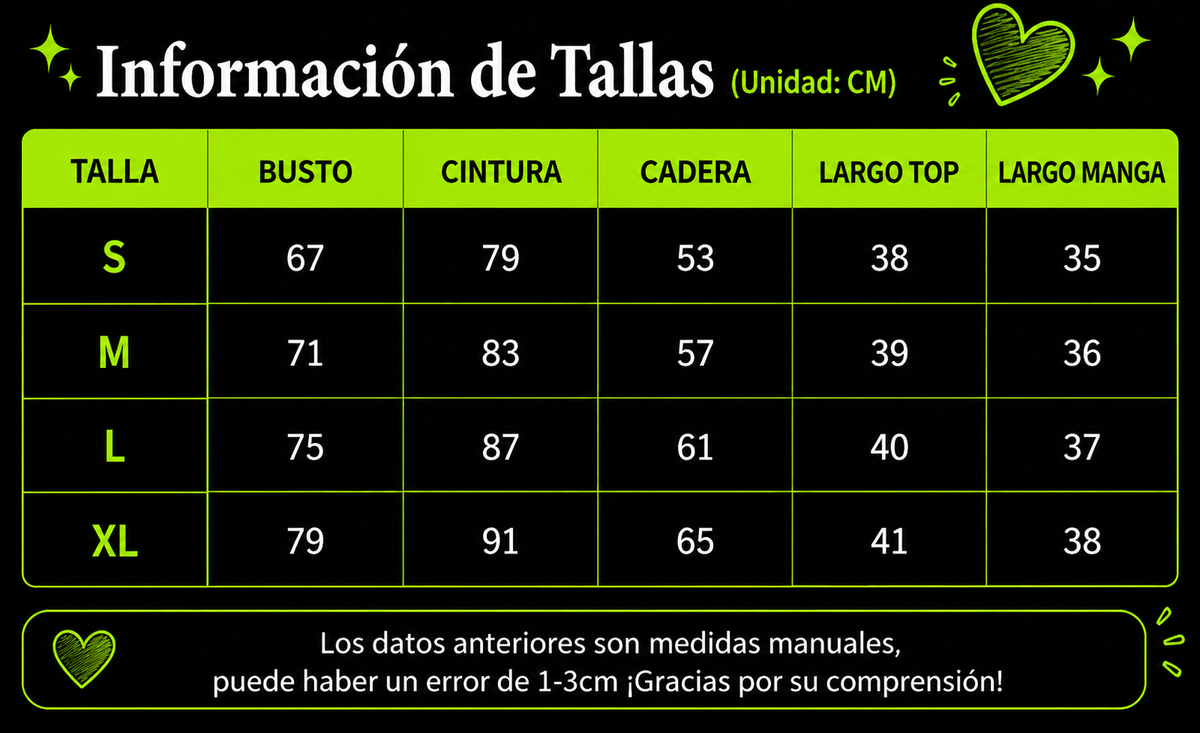 Guía de tallas Conjunto Nala - Palo Rosa